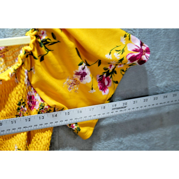 Xhilaration Yellow Floral Smocked Mini Dress Off Shoulder Short Sleeve Size M - Picture 4 of 6